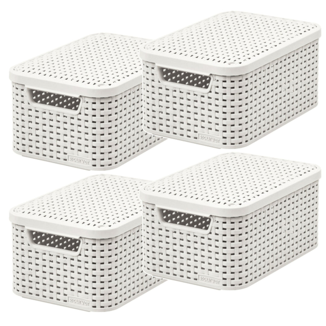 Кошница Curver, универсална, с капак, кремава, Rattan Style M, 4 броя