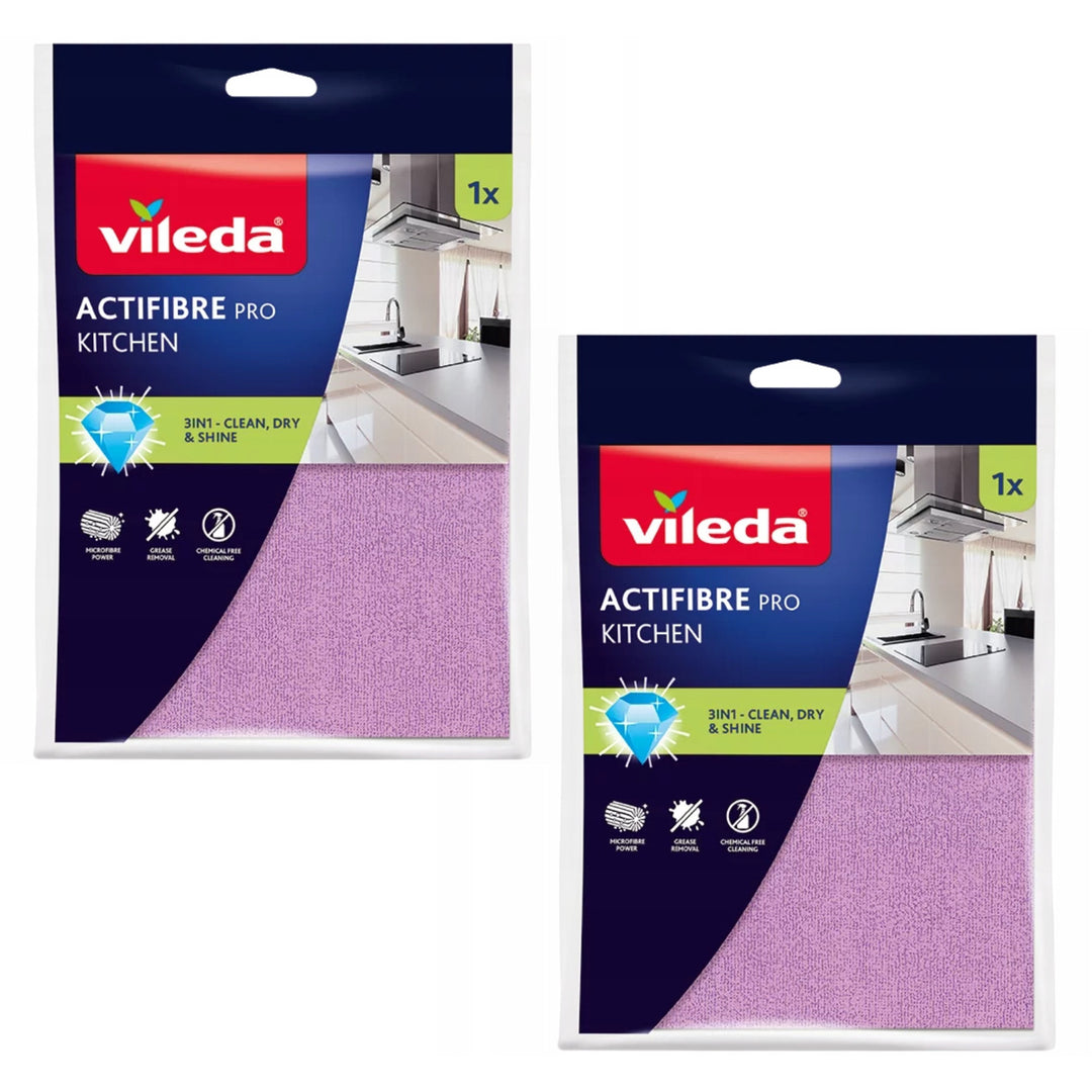 Кърпа Vileda Actifibre Pro, за кухня, от микрофибра, с PVA покритие, подходяща за пране до 60 °C, 183303, 2 броя