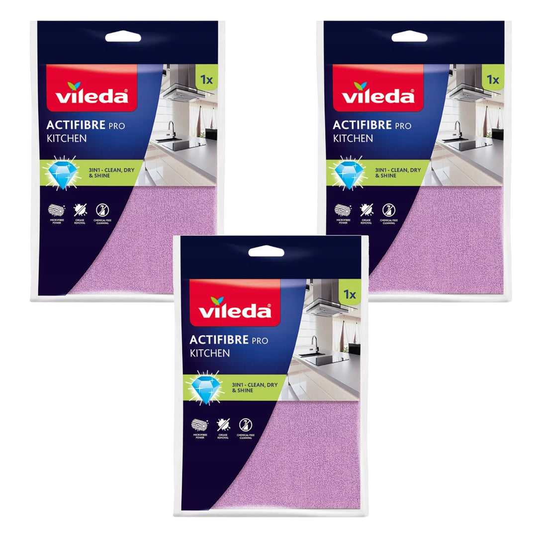 Кърпа Vileda Actifibre Pro, за кухня, от микрофибра, с PVA покритие, подходяща за пране до 60 °C, 183303, 3 броя