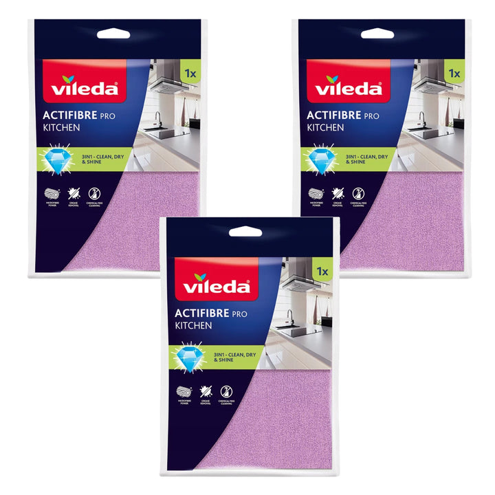 Кърпа Vileda Actifibre Pro, за кухня, от микрофибра, с PVA покритие, подходяща за пране до 60 °C, 183303, 3 броя