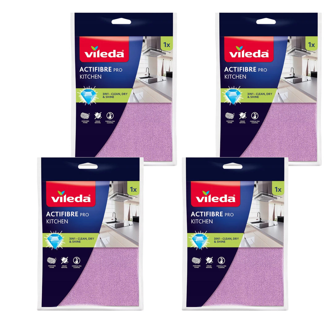 Кърпа Vileda Actifibre Pro, за кухня, от микрофибра, с PVA покритие, подходяща за пране до 60 °C, 183303, 4 броя