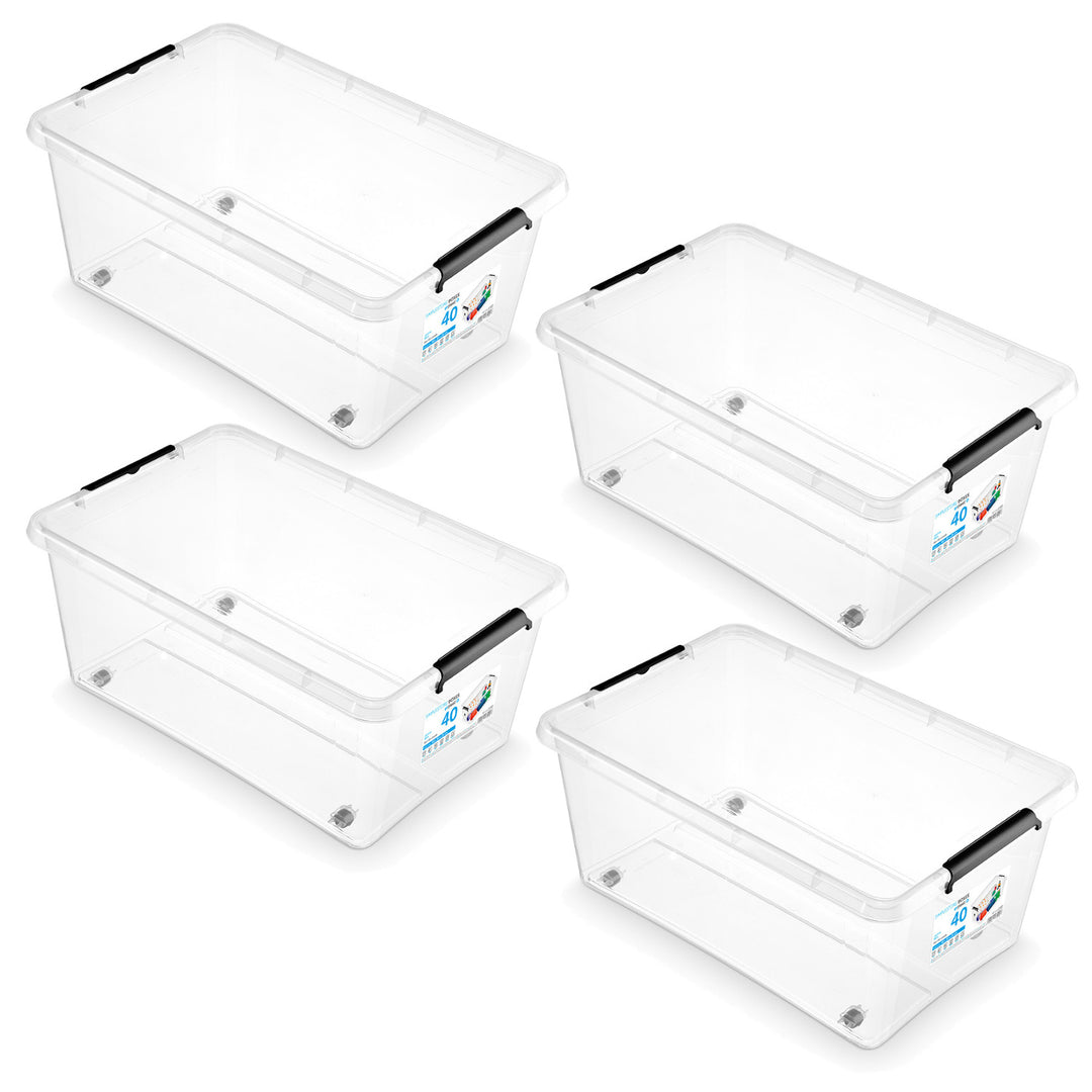 Контейнер Moxom SimpleStore, обем 40 л, прозрачен, с капак с клипсове, с колелца, без BPA, 04-0076, 4 броя