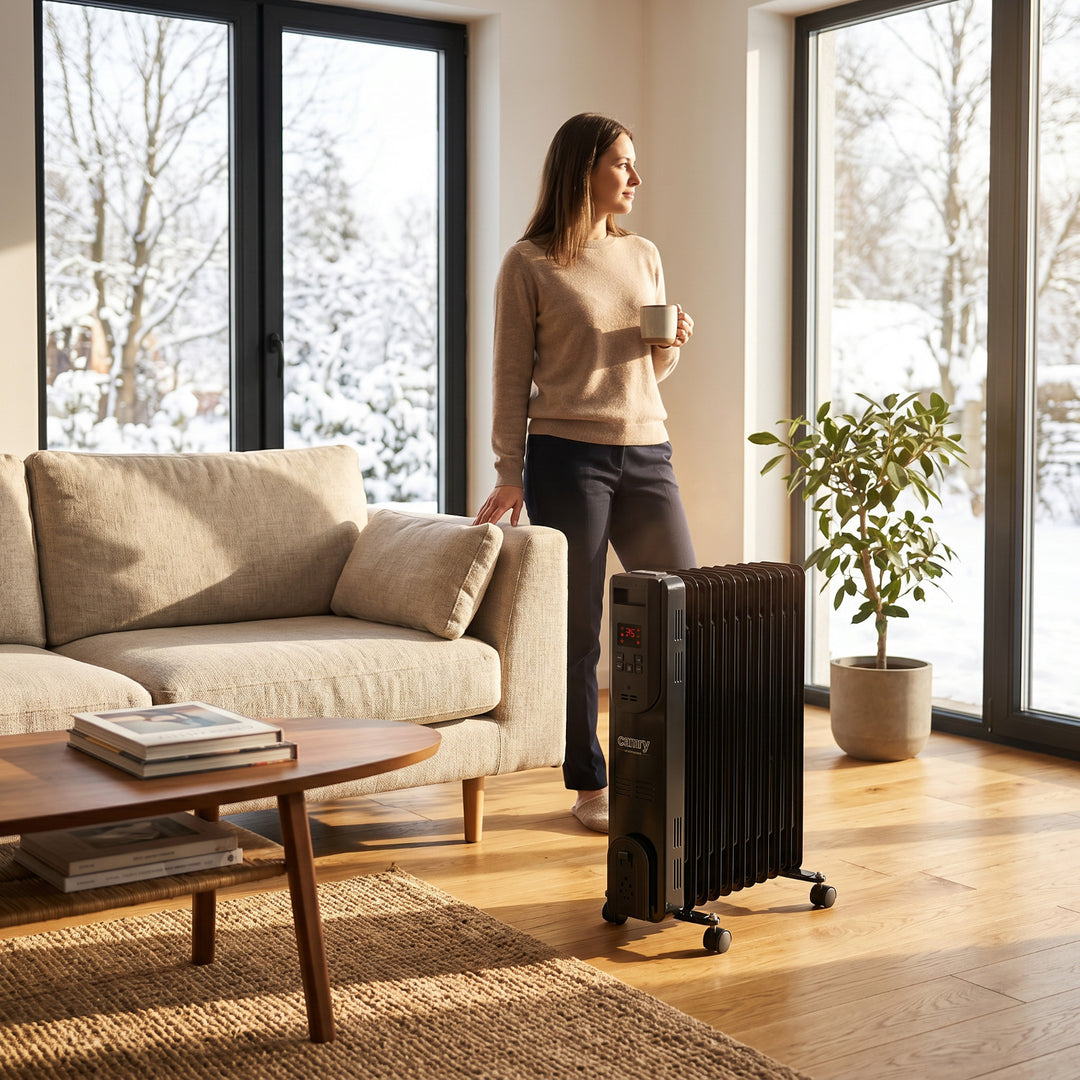 Маслен радиатор, 11 ребра, 2500 W, дистанционно управление, LED дисплей, термостат, Camry CR 7813