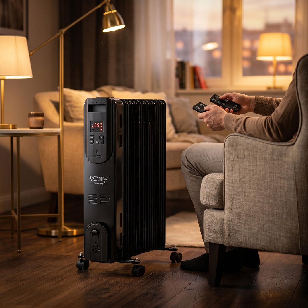 Маслен радиатор, 11 ребра, 2500 W, дистанционно управление, LED дисплей, термостат, Camry CR 7813