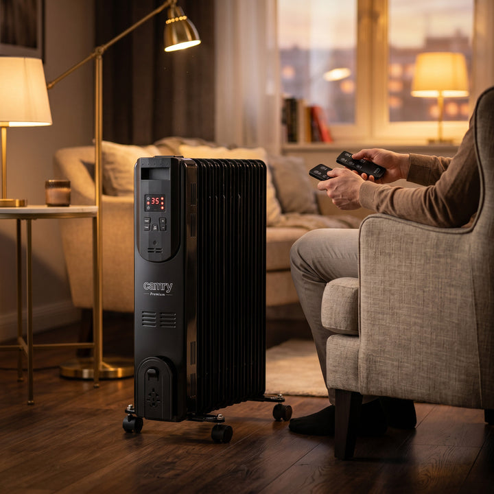 Маслен радиатор, 11 ребра, 2500 W, дистанционно управление, LED дисплей, термостат, Camry CR 7813