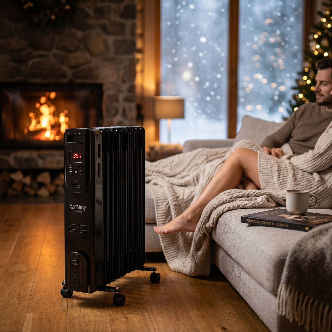 Маслен радиатор, 11 ребра, 2500 W, дистанционно управление, LED дисплей, термостат, Camry CR 7813