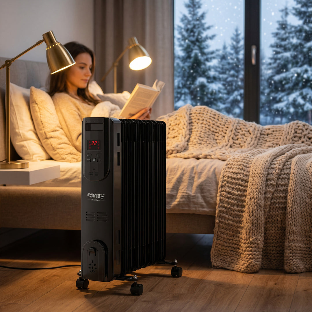 Маслен радиатор, 11 ребра, 2500 W, дистанционно управление, LED дисплей, термостат, Camry CR 7813