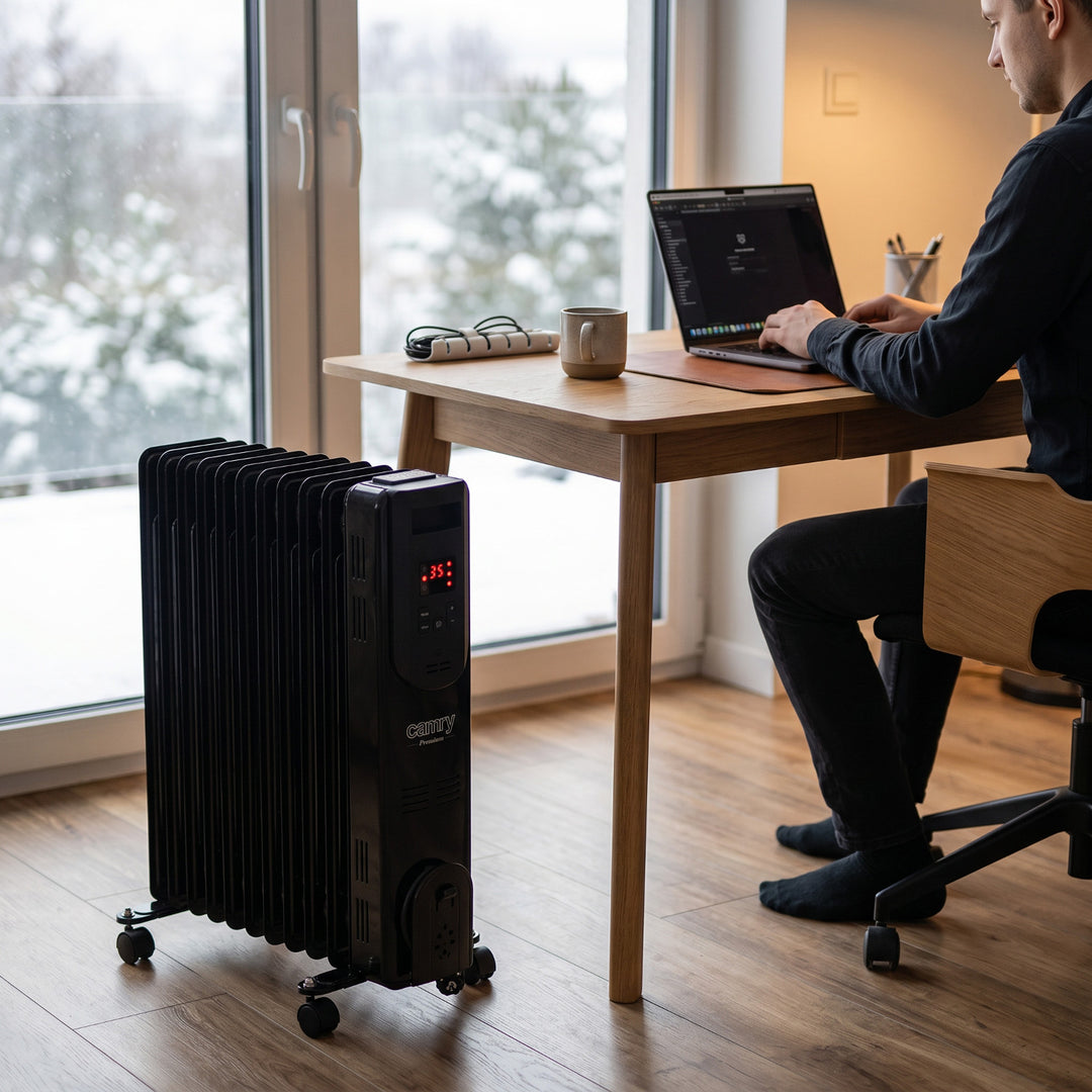 Маслен радиатор, 11 ребра, 2500 W, дистанционно управление, LED дисплей, термостат, Camry CR 7813
