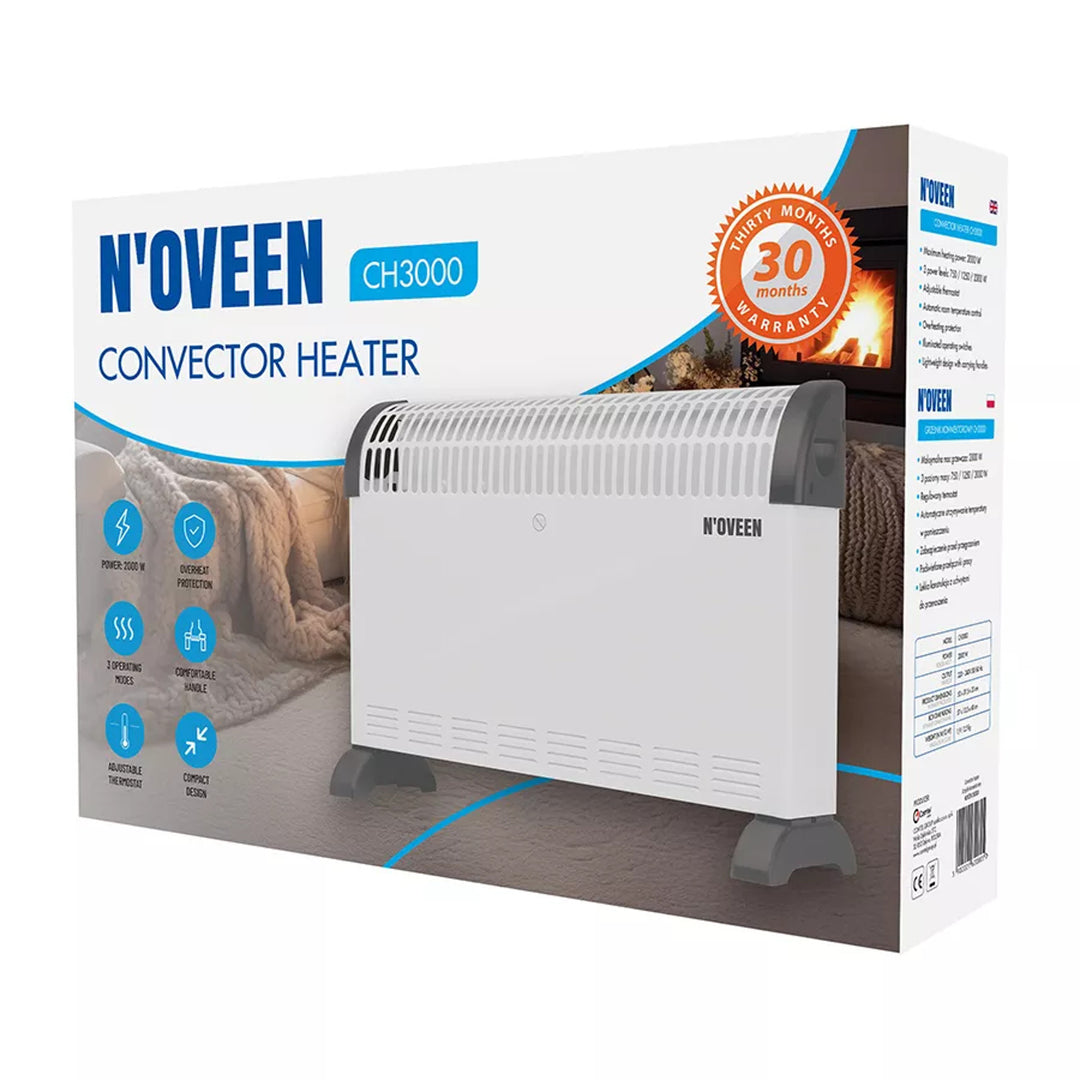 Конвекционен електрически радиатор, 2000 W, с термостат, бял, Noveen