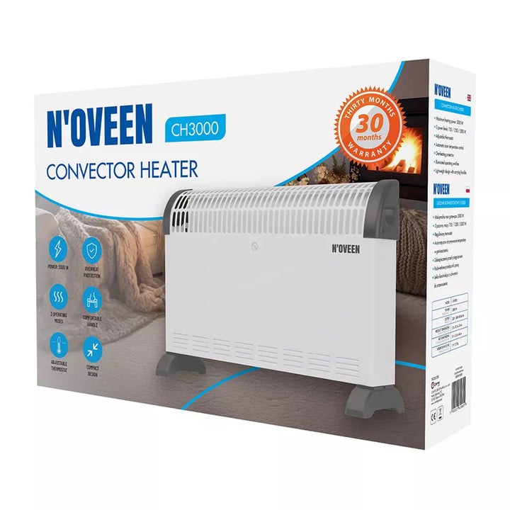Конвекционен електрически радиатор, 2000 W, с термостат, бял, Noveen