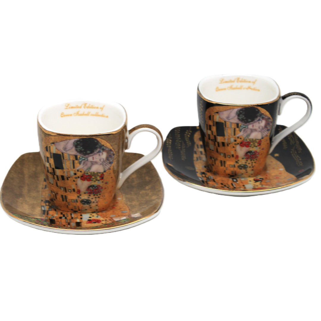 Порцеланови чаши за еспресо „Климт – Целувката“ 2x100 мл, Queen Isabell