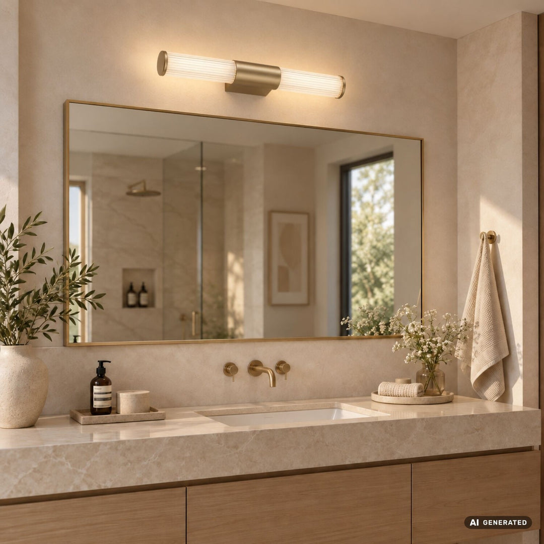 Стенна лампа за баня, Calyn, LED 8 W, 4000 K, 620 lm, дължина 40 см, златиста, IP44, 75104