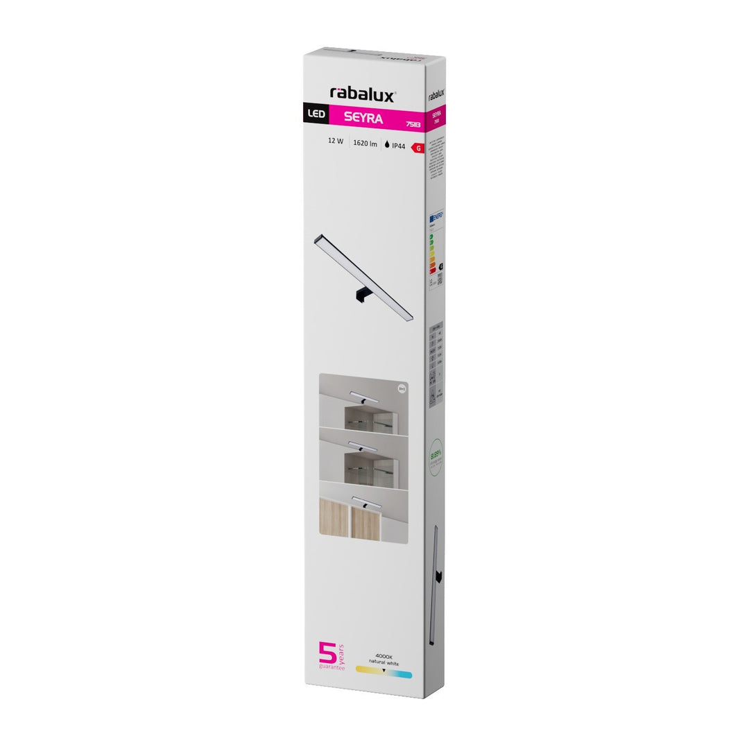Стенна лампа за баня, Seyra, LED 12 W, 4000 K, 910 lm, дължина 60 cm, черна, IP44, 75113