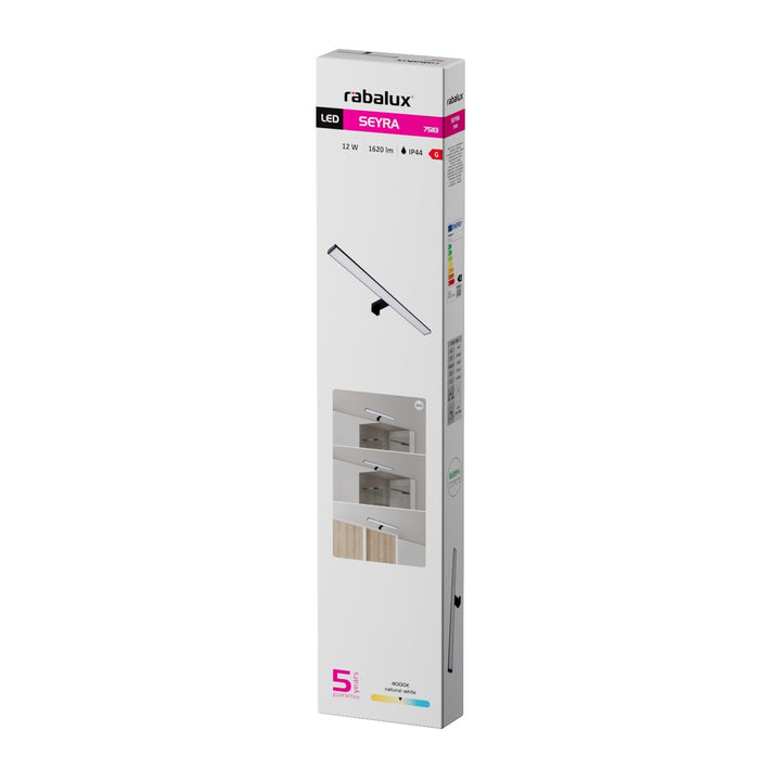 Стенна лампа за баня, Seyra, LED 12 W, 4000 K, 910 lm, дължина 60 cm, черна, IP44, 75113