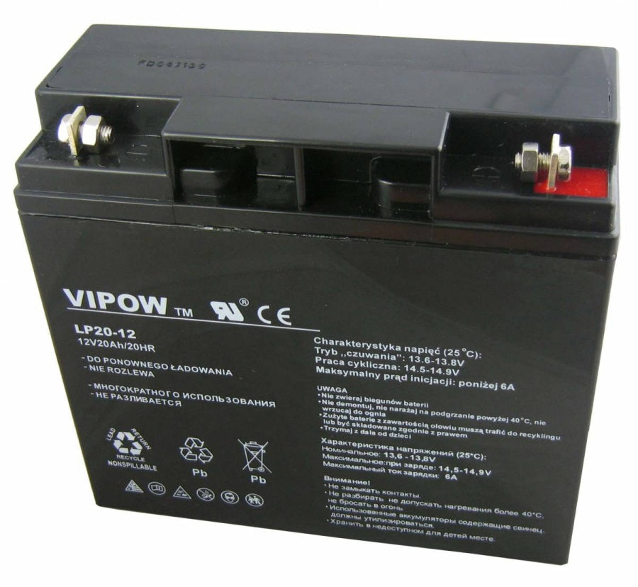 Vipow 12V 20Ah безподдържателна гелова батерия, размери 181 x 77 x 167 mm