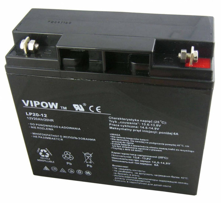 Vipow 12V 20Ah безподдържателна гелова батерия, размери 181 x 77 x 167 mm