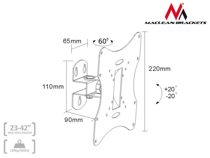 Маклин TV или мониторна стойка, универсална, макс. VESA 200x200, 23-50" 30 кг, сребриста, MC-501A S