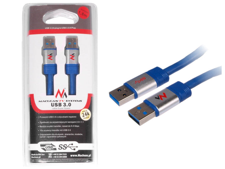 Кабел, USB 3.0 AM - AM 1,8 м Maclean MCTV-606 блистерна опаковка