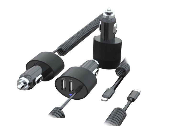 Зарядно устройство за кола Maclean, Lightning спирала, 2xUSB, 5,2A, 1,8 м, MCE76