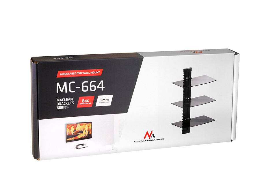 Maclean MC-664 тройна стойка за DVD рафтове, 8 кг, регулируема
