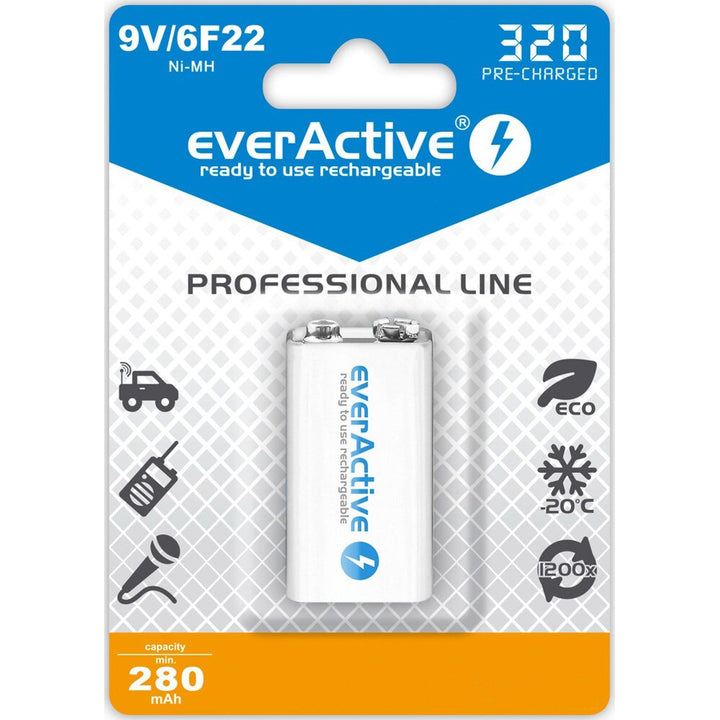 everActive 6F22/9V Ni-MH 320 mAh акумулаторна батерия, готова за употреба