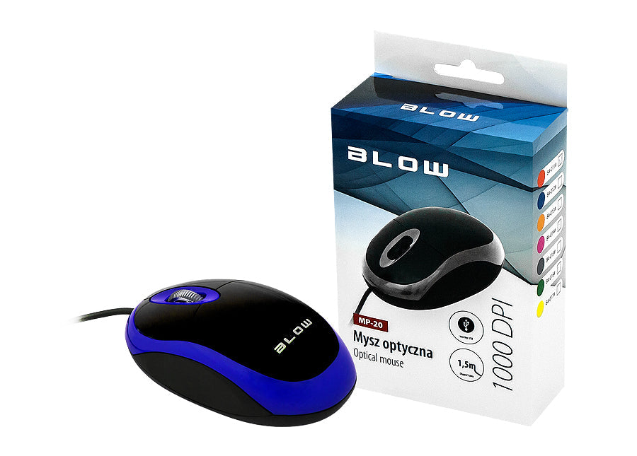 MP-20 Blow USB кабелна оптична мишка, 1000 DPI, синя