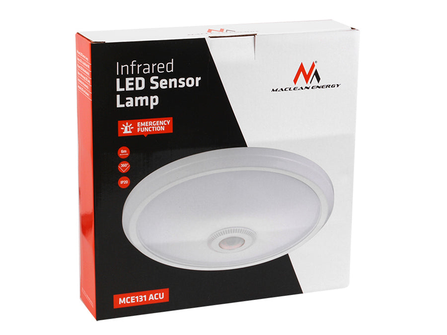 12W LED таванска лампа с PIR сензор и аварийно захранване Maclean Energy MCE131 ACU обхват 6m