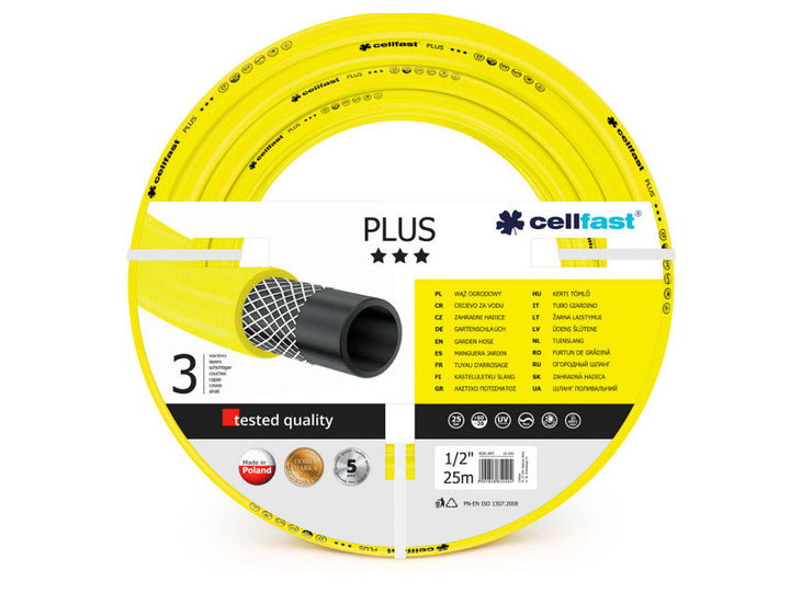 Издръжлив 3-слоен градински маркуч Cellfast Plus 1/2" 25 м