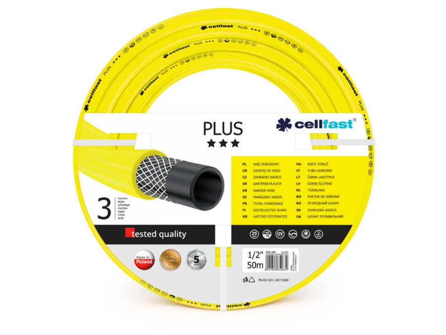 Издръжлив 3-слоен градински маркуч Cellfast Plus, 1/2" (12,7 mm), 50 m