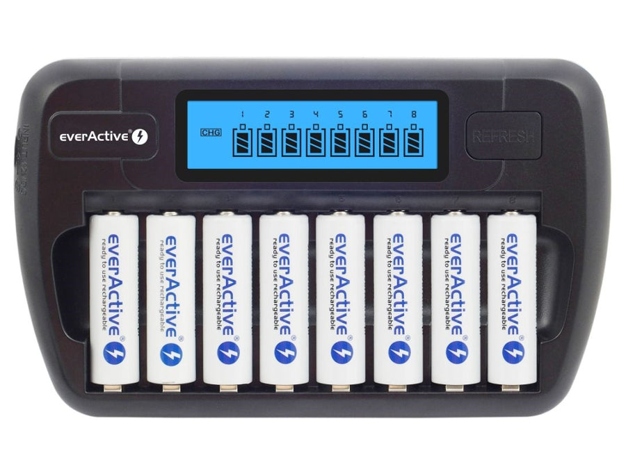 Зарядно устройство за батерии everActive AA и AAA, 8 канала, LCD дисплей, NC-800