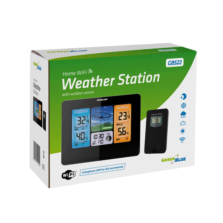 Безжична метеорологична станция GreenBlue, цветна, WiFi, фази на луната, GB522