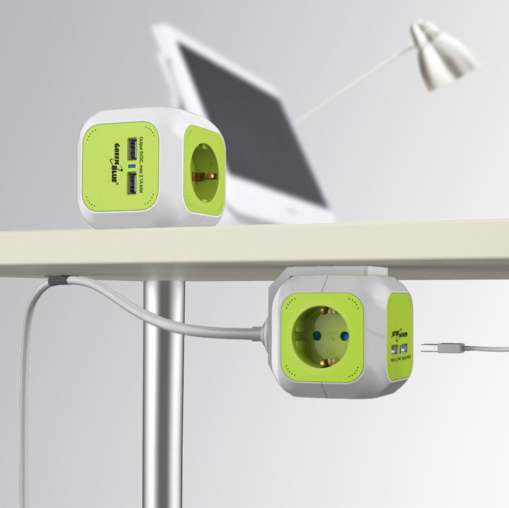 MagicCube четирикратна електрическа контактна кутия GreenBlue, 2 USB порта, 1,4 м, GB118
