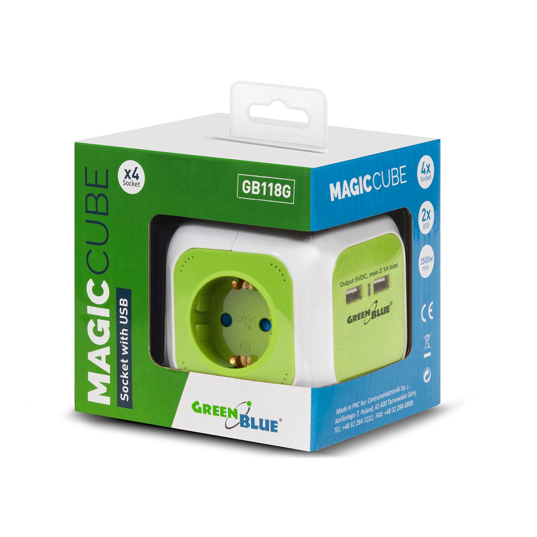 MagicCube четирикратна електрическа контактна кутия GreenBlue, 2 USB порта, 1,4 м, GB118