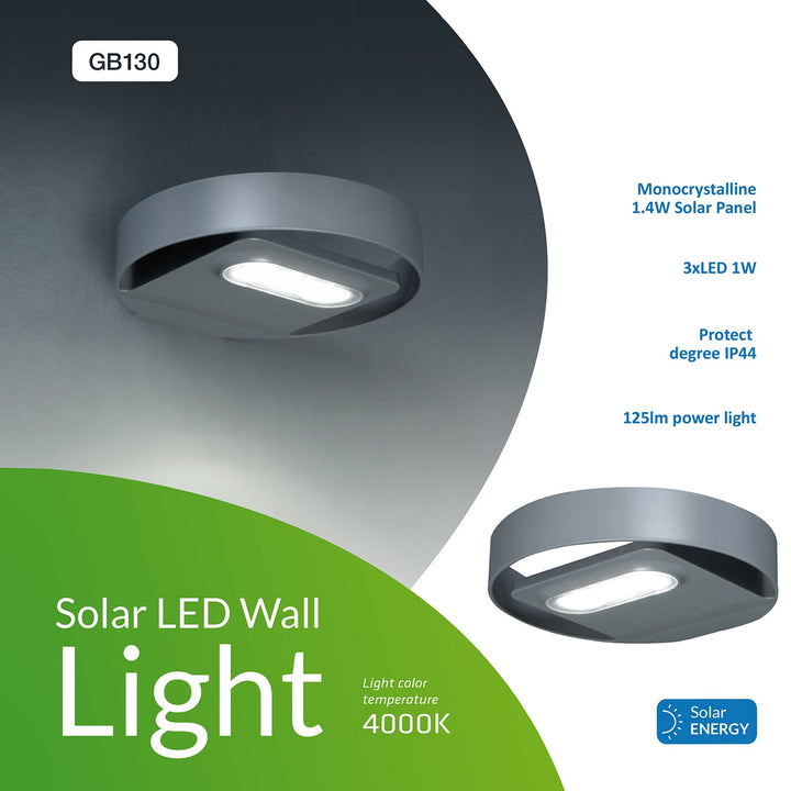 GreenBlue GB130 LED 3W кръгла слънчева стенна лампа