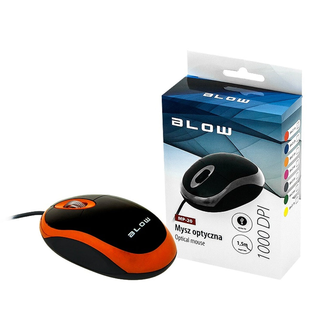 Оптична мишка Blow, USB, 1000 DPI, оранжева, MP-20
