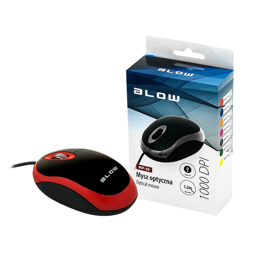Оптична мишка Blow, USB, 1000 DPI, червена, MP-20
