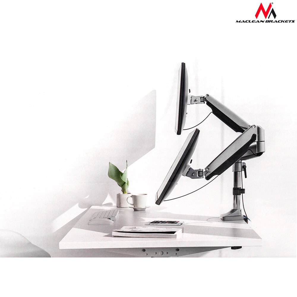 Maclean MC-766 suport de birou pentru două monitoare cu arc USB 3.0 13"-32" 9kg