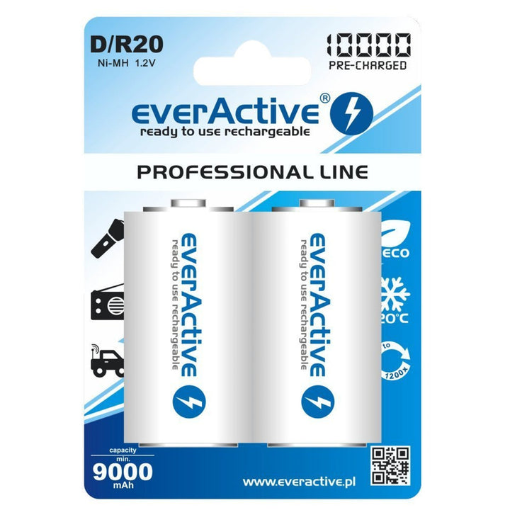 Baterie reîncărcabilă 2x R20 D 10000mAh încărcare everActive Professional