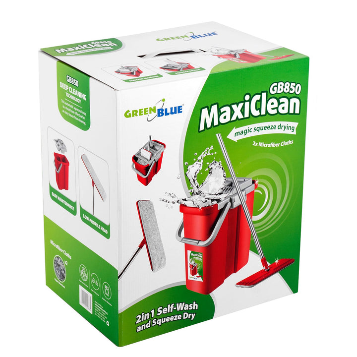 Плоска моп с кофа и изстисквачка GreenBlue MaxiClean GB850 + две HQ микрофибърни подложки