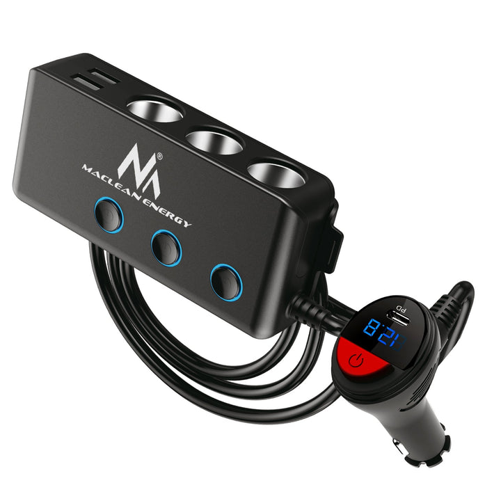 Разклонител за автомобилна запалка, волтметър, 3 гнезда за запалка, 1xQuick Charge 3.0, 3xUSB 6.8A, 1x Power Delivery 18W, Maclean MCE218, Max 120W