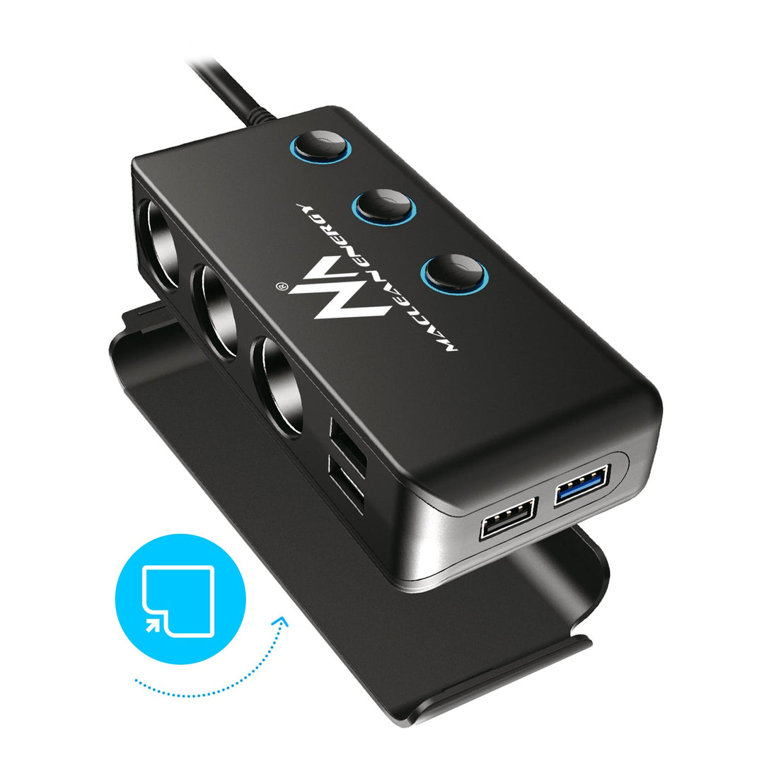 Разклонител за автомобилна запалка, волтметър, 3 гнезда за запалка, 1xQuick Charge 3.0, 3xUSB 6.8A, 1x Power Delivery 18W, Maclean MCE218, Max 120W