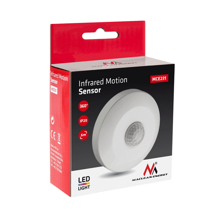 Maclean Energy MCE231 таванен PIR датчик за движение, макс. 100 W (LED), обхват 6 m