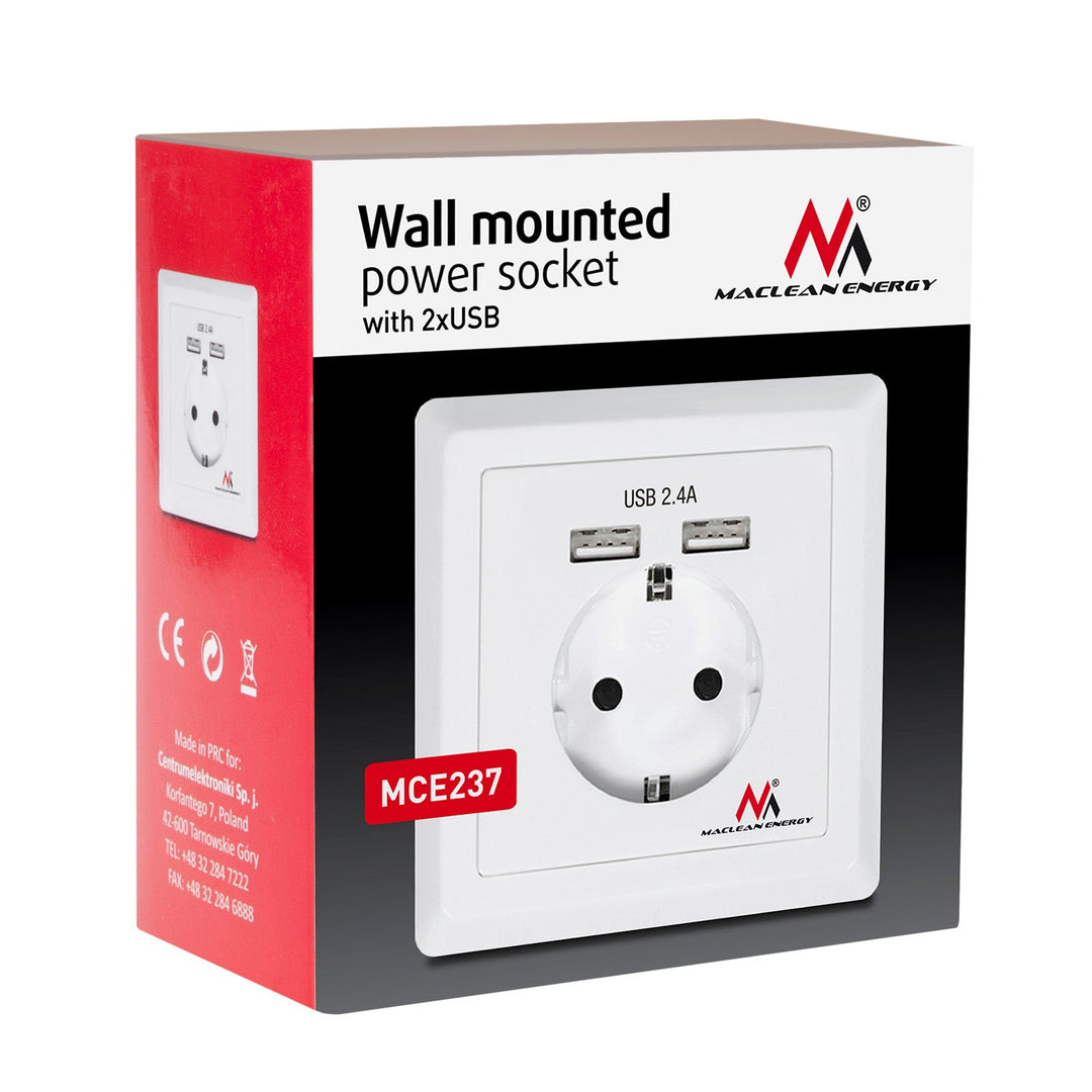 Schuko контакт Стена контакт с 2x USB 2.4A зарядни портове 2x USB зарядни портове USB Schuko предпазен щепсел ...