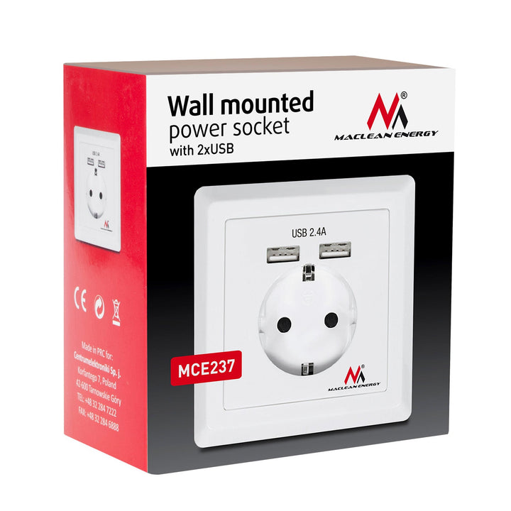 Schuko контакт Стена контакт с 2x USB 2.4A зарядни портове 2x USB зарядни портове USB Schuko предпазен щепсел ...
