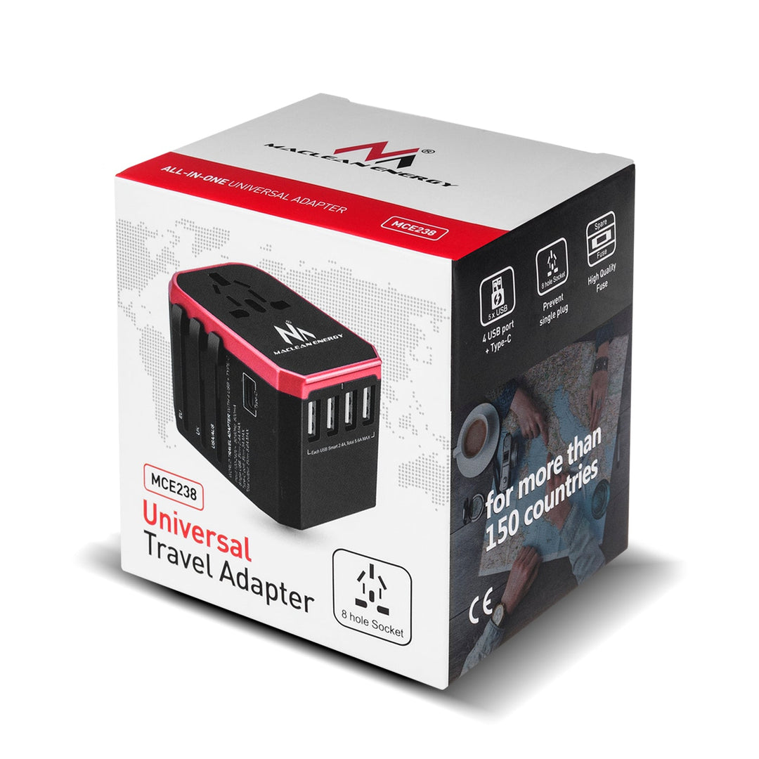 Adaptor de călătorie / încărcător Maclean MCE23 4xUSB USB-C încărcare rapidă pentru 150 de țări din întreaga lume