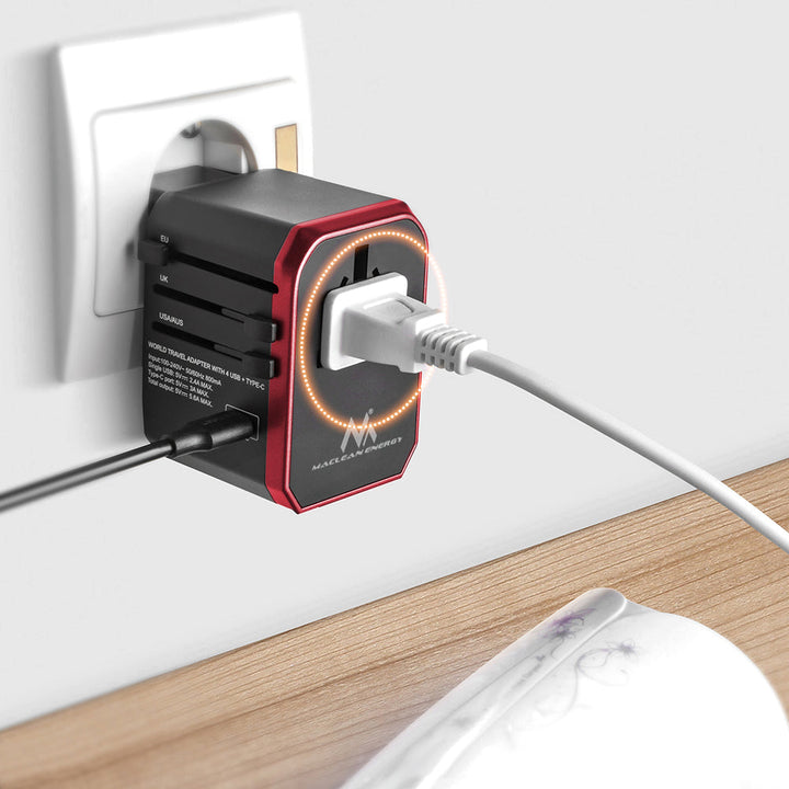 Adaptor de călătorie / încărcător Maclean MCE23 4xUSB USB-C încărcare rapidă pentru 150 de țări din întreaga lume
