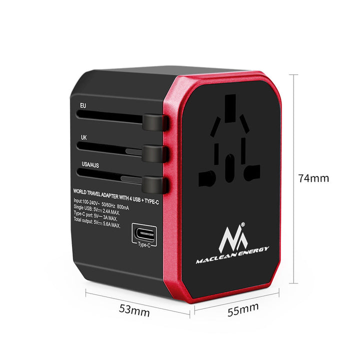 Adaptor de călătorie / încărcător Maclean MCE23 4xUSB USB-C încărcare rapidă pentru 150 de țări din întreaga lume