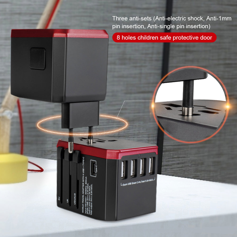 Adaptor de călătorie / încărcător Maclean MCE23 4xUSB USB-C încărcare rapidă pentru 150 de țări din întreaga lume