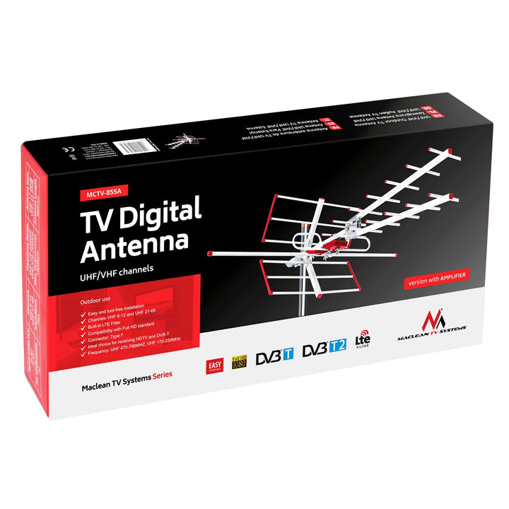 Външна телевизионна антена DVB-T/T2 HEVC Combo UHF VHF активна макс. 100dBµV Maclean MCTV-855 Lte филтър