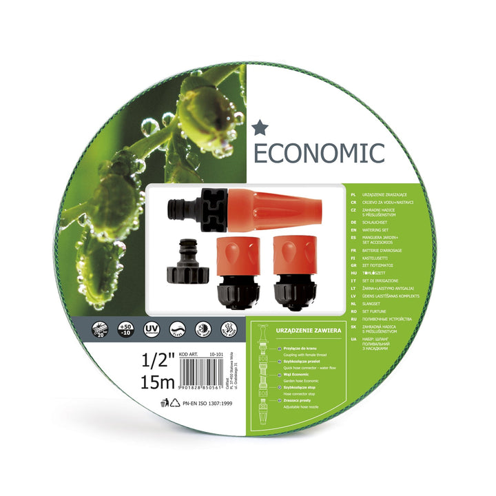 Cellfast Economic 10-101 комплект за градина, 15 м маркуч 1/2" плюс разпръсквач